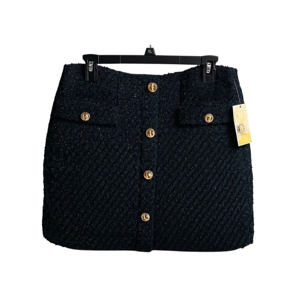NEW Michael Kors Women's Size 6 Black Tweed Wool Blend Button Front Mini Skirt